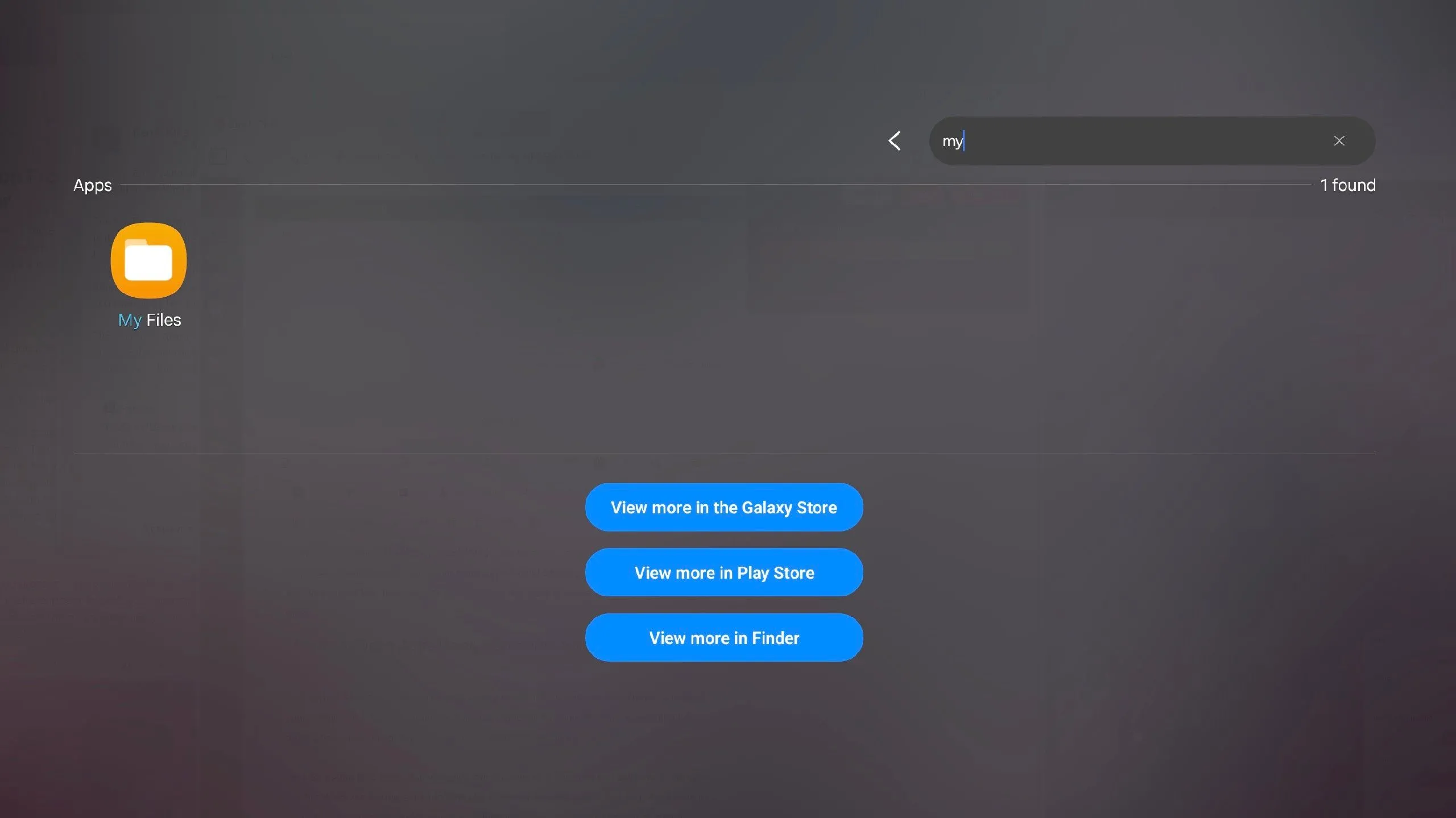 Giao diện Samsung DeX đang tìm kiếm và khởi chạy ứng dụng bằng phím tắt, thể hiện hiệu quả làm việc.