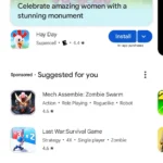 Giao diện tab game trên Google Play Store với nhiều tựa game nổi bật.