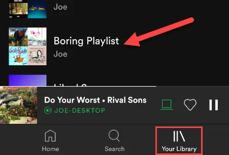 Giao diện thư viện trên ứng dụng Spotify di động hiển thị danh sách playlist.