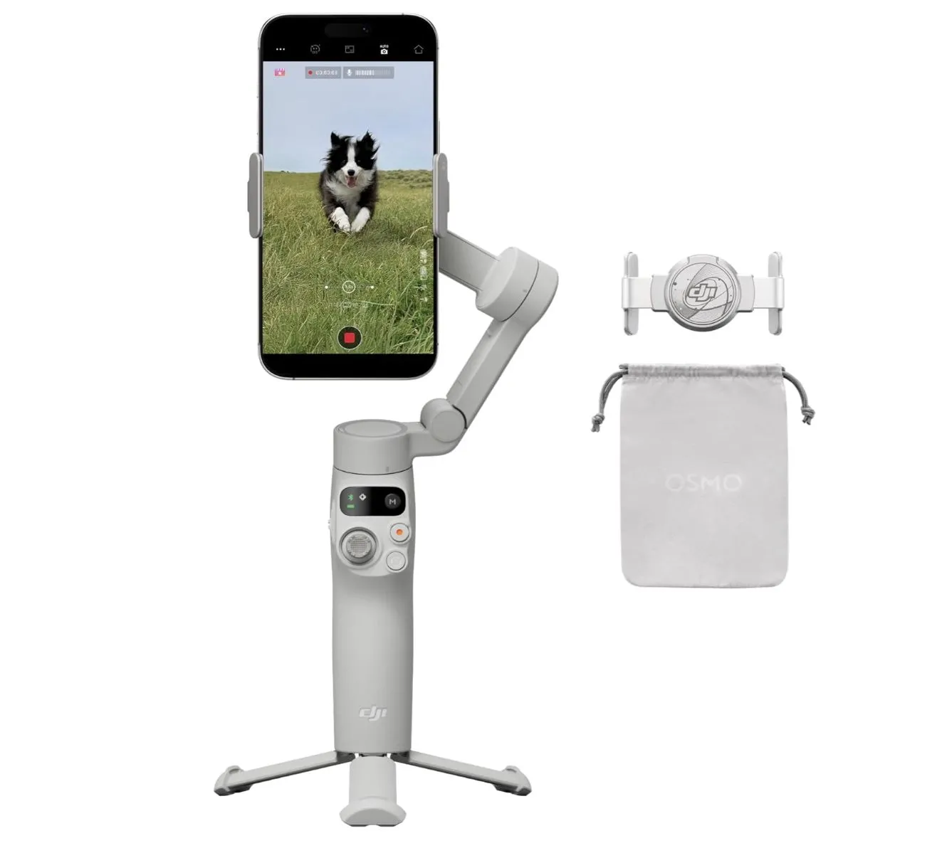 Gimbal DJI Osmo Mobile 7 màu đen đang sử dụng với điện thoại