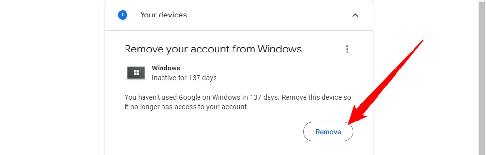 Gỡ bỏ thiết bị Windows cũ có quyền truy cập vào tài khoản Google.