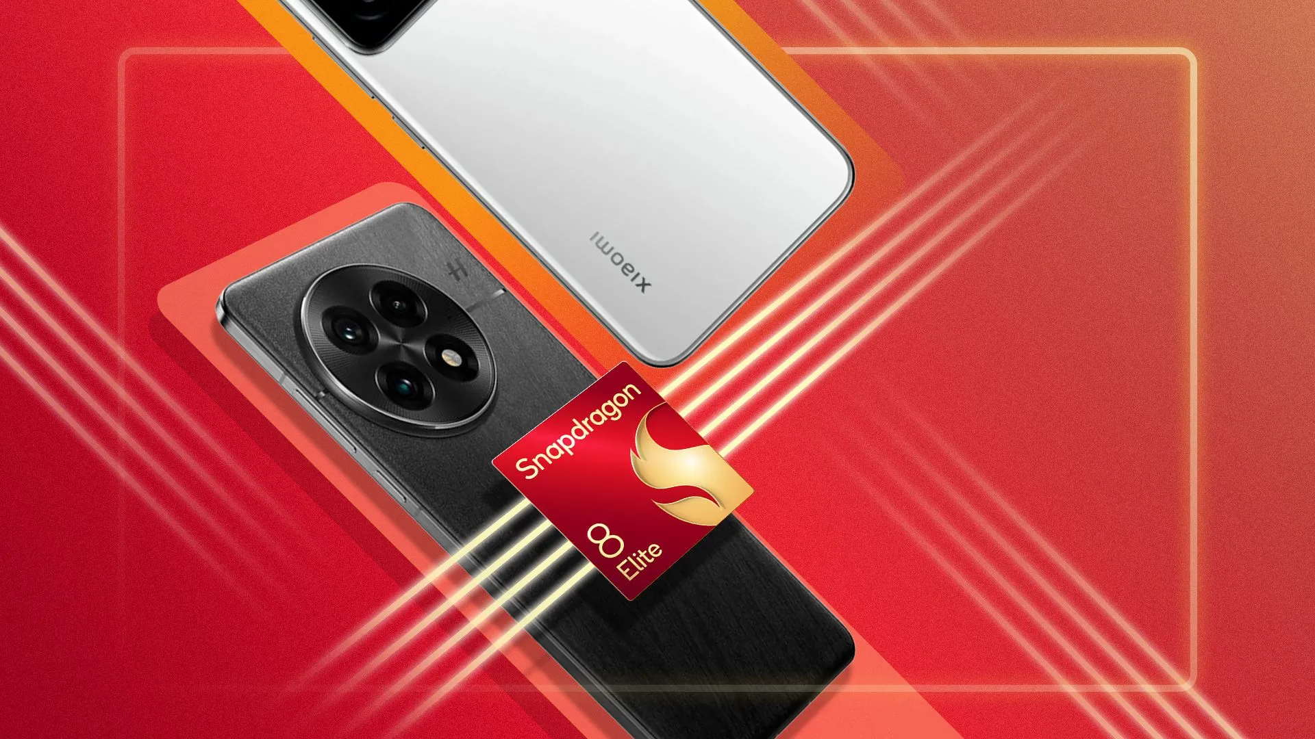Hai điện thoại thông minh cùng logo Snapdragon 8 Elite, minh họa sức mạnh chip di động cạnh tranh.