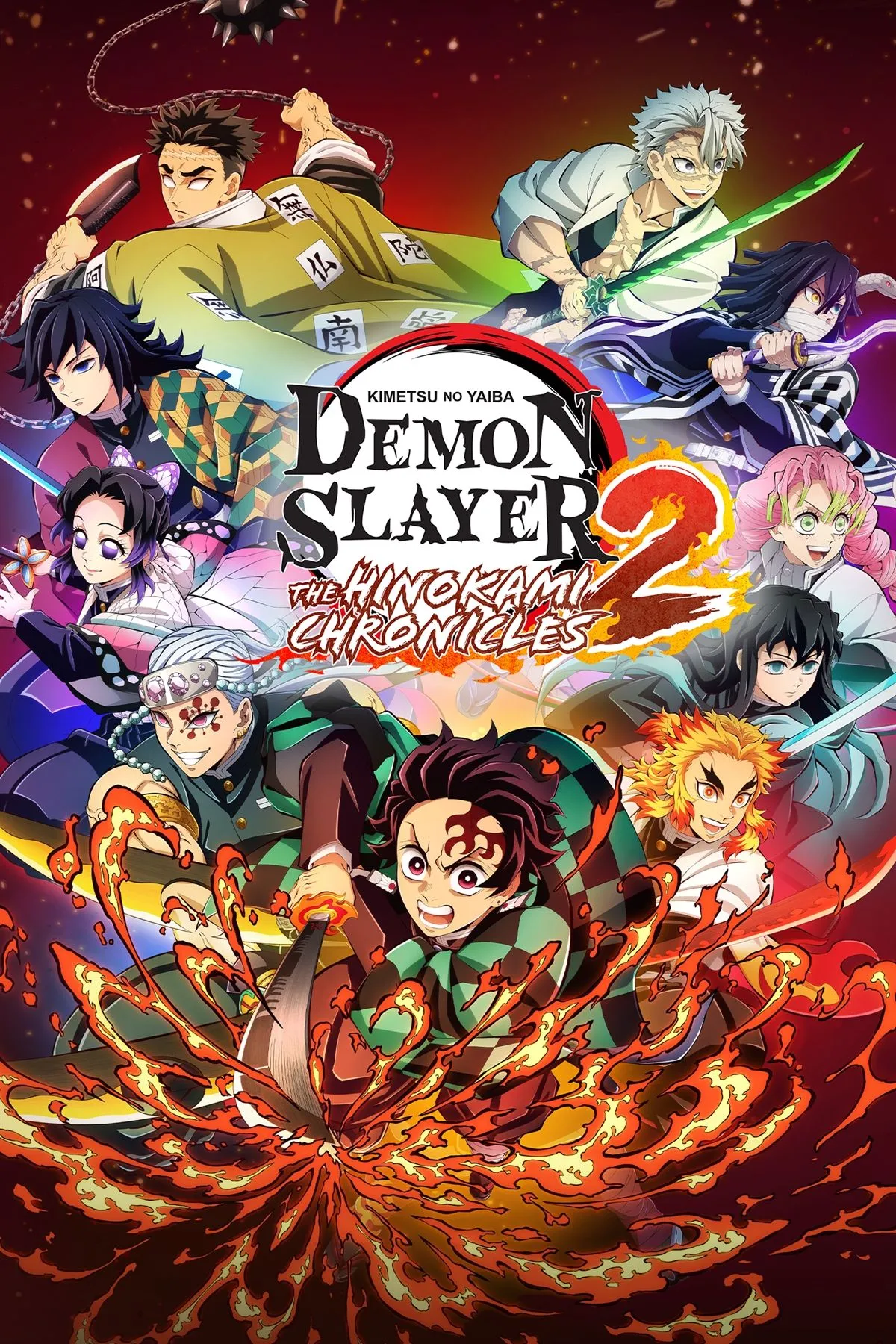 Hình ảnh bìa của Demon Slayer -Kimetsu no Yaiba- The Hinokami Chronicles 2, thể hiện các nhân vật chính trong phong cách anime hành động.