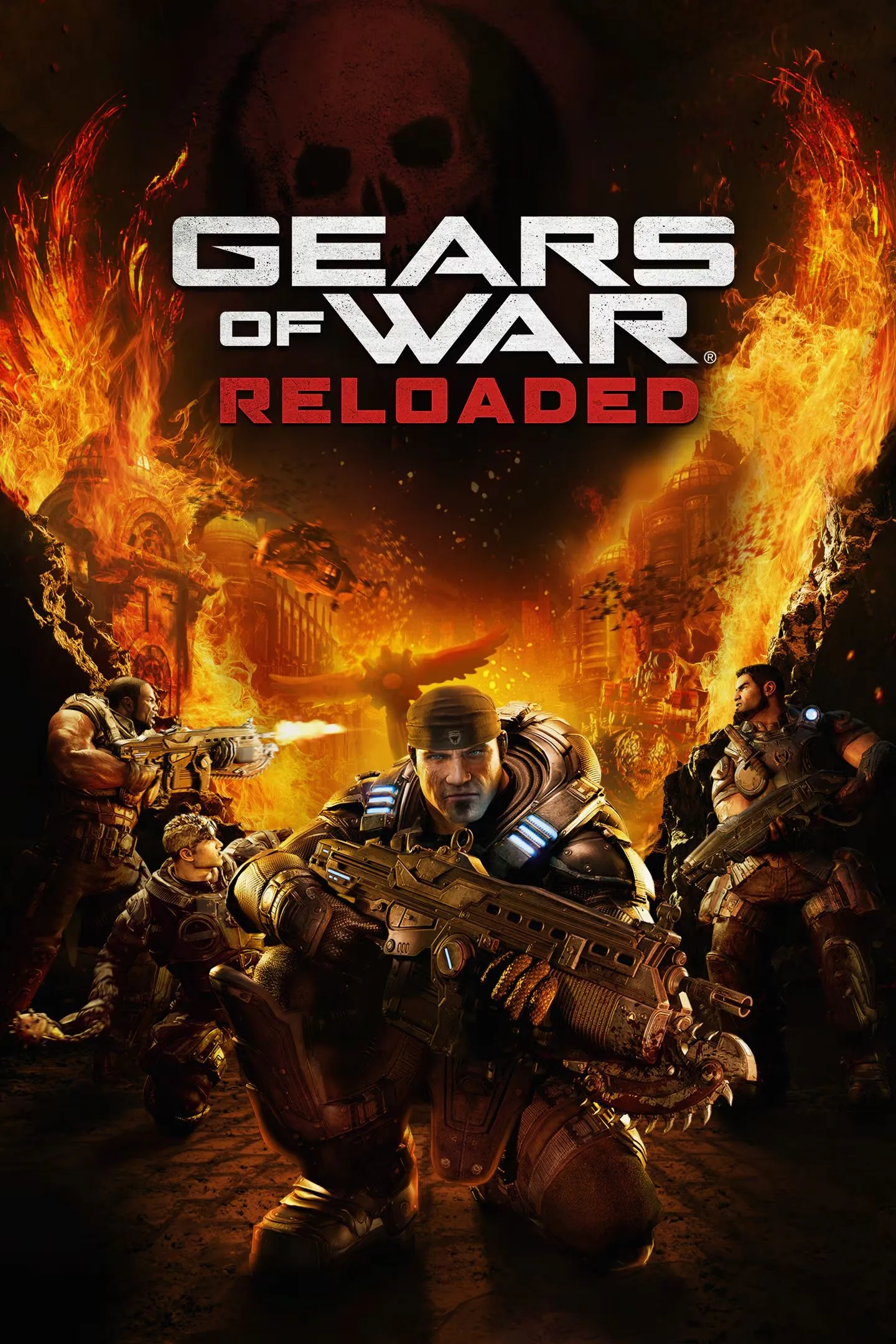 Hình ảnh bìa của Gears of War: Reloaded, với nhân vật Marcus Fenix cầm vũ khí đặc trưng.