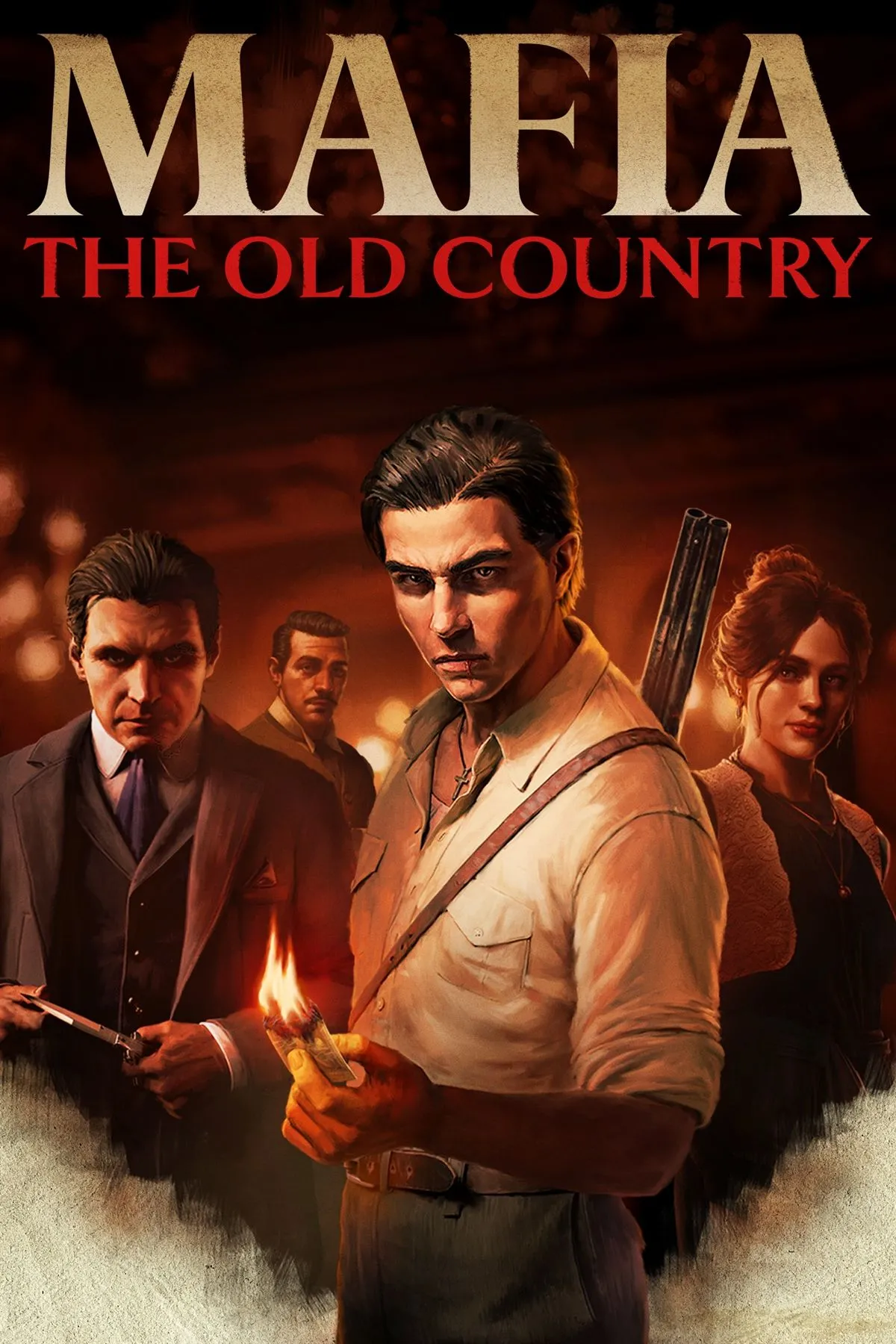 Hình ảnh bìa của Mafia: The Old Country, gợi tả bối cảnh tội phạm và phong cách cổ điển.