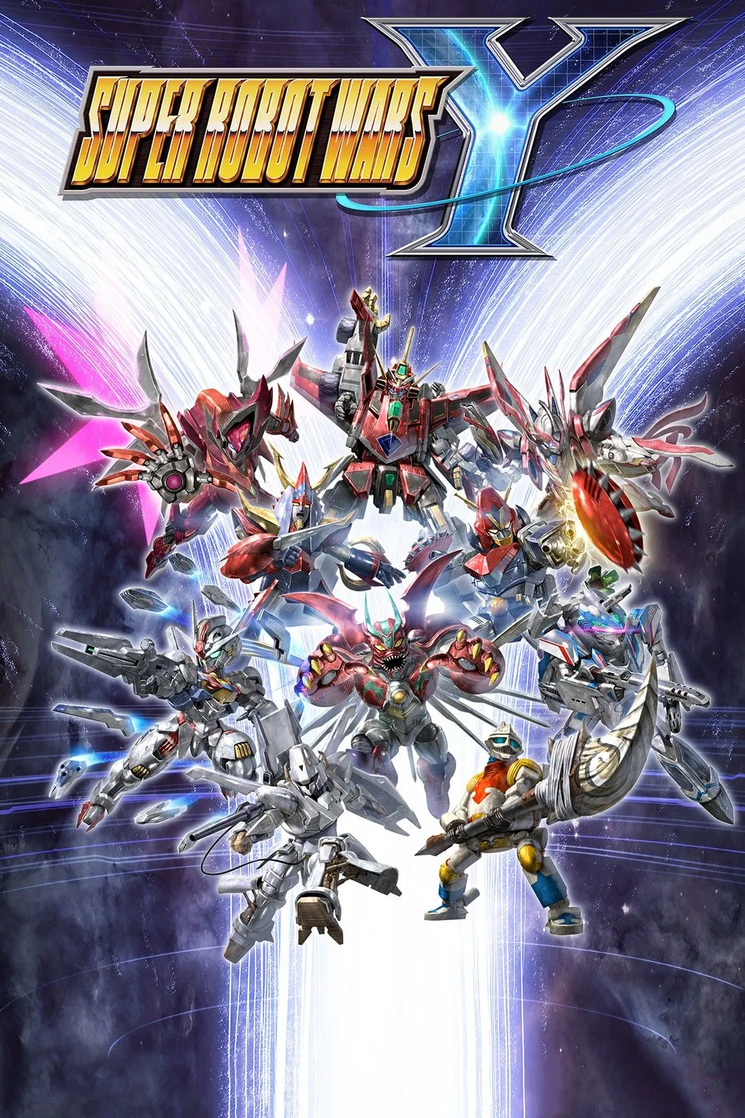 Hình ảnh bìa của Super Robot Wars Y, với các robot khổng lồ từ nhiều anime khác nhau.