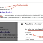 Hình ảnh các quảng cáo giả mạo Google Authenticator trong kết quả tìm kiếm Google