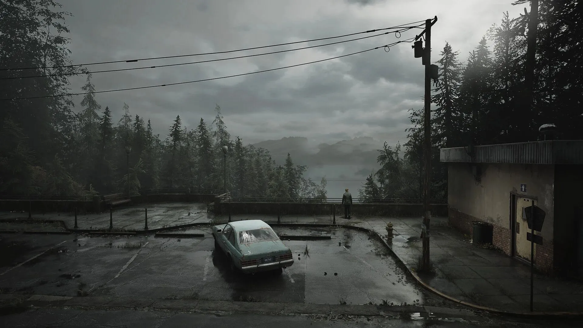 Hình ảnh chụp màn hình Silent Hill 2 Remake, cho thấy bầu không khí u ám và nhân vật chính.