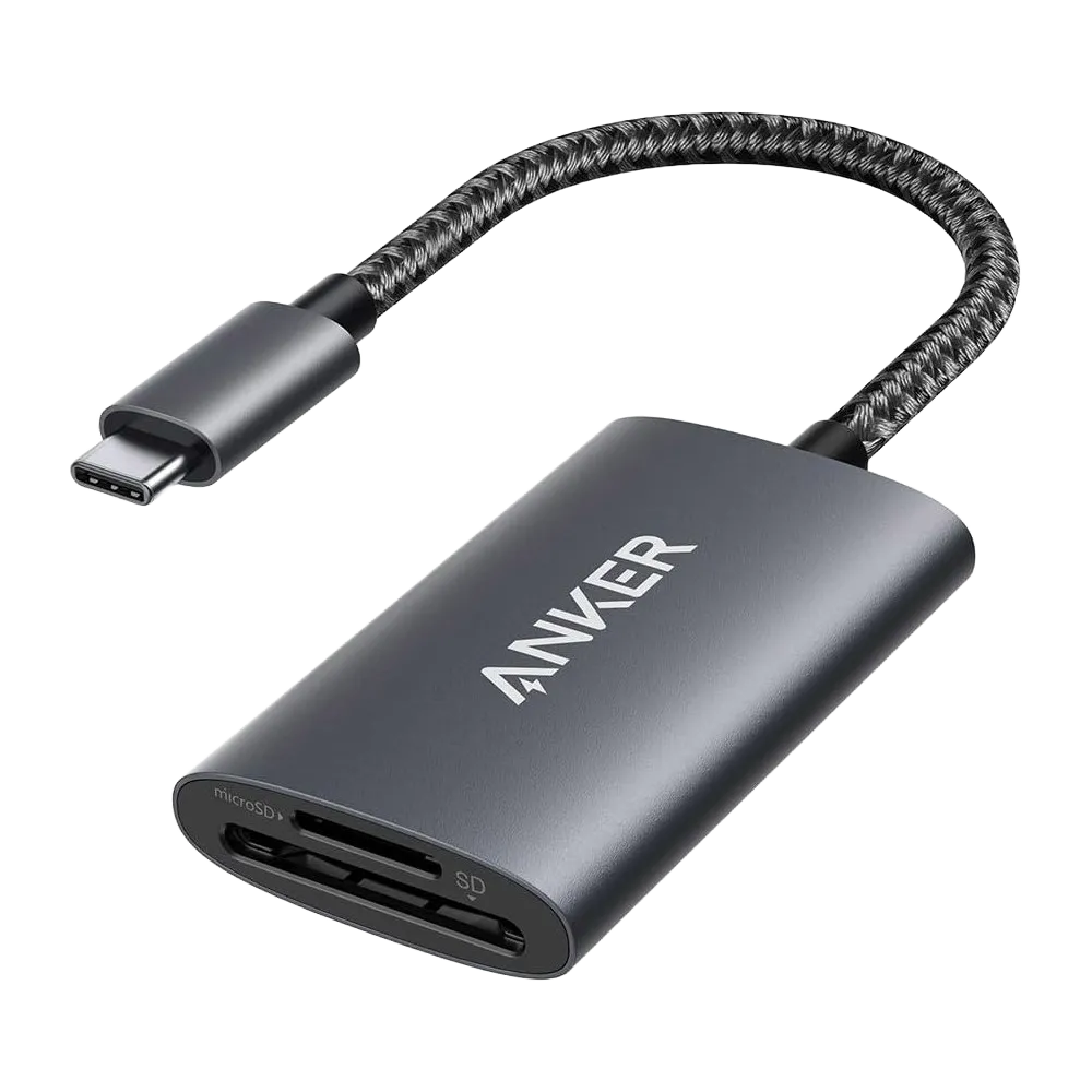 Hình ảnh danh sách các tính năng nổi bật của đầu đọc thẻ Anker PowerExpand+, bao gồm khả năng tương thích với nhiều loại thẻ và tốc độ đọc nhanh.