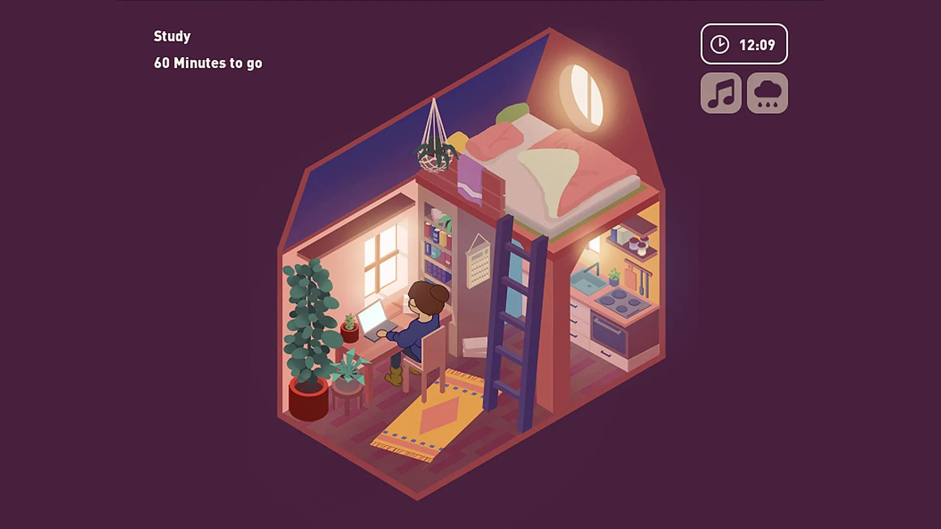 Hình ảnh giao diện đơn giản của game Virtual Cottage với cảnh một căn nhà nhỏ ấm cúng.