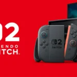 Hình ảnh minh họa máy chơi game Nintendo Switch 2 cùng bộ điều khiển Joy-Con màu xanh và đỏ trên nền trắng.