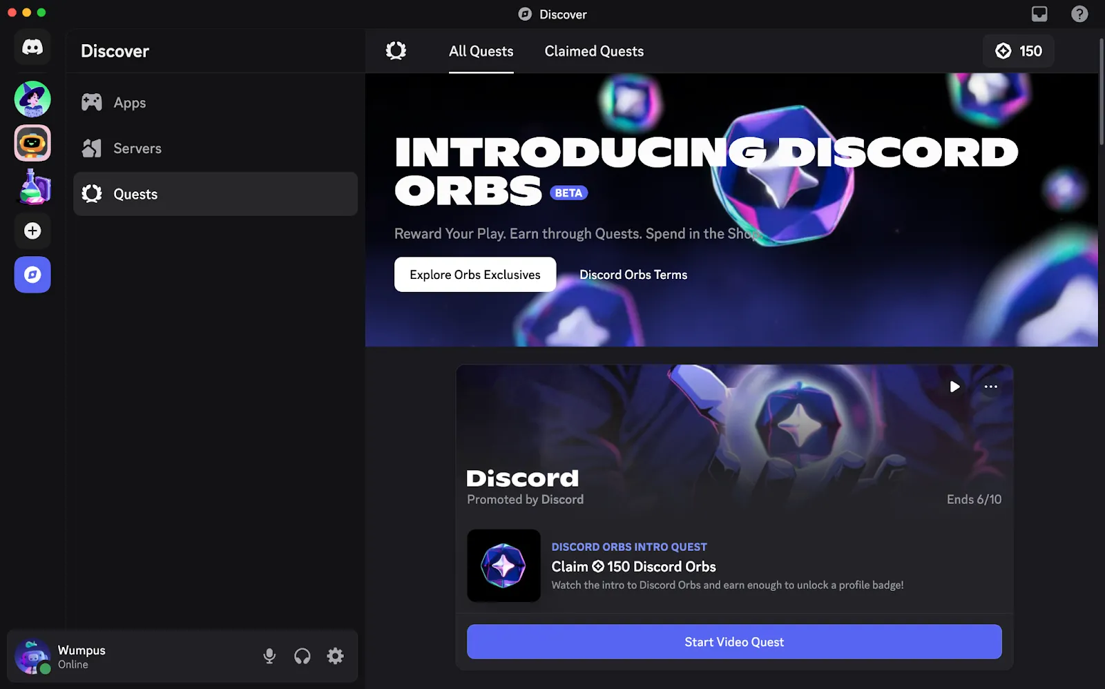Hình ảnh mô phỏng cách kiếm và tiêu dùng Discord Orbs trong ứng dụng Discord.