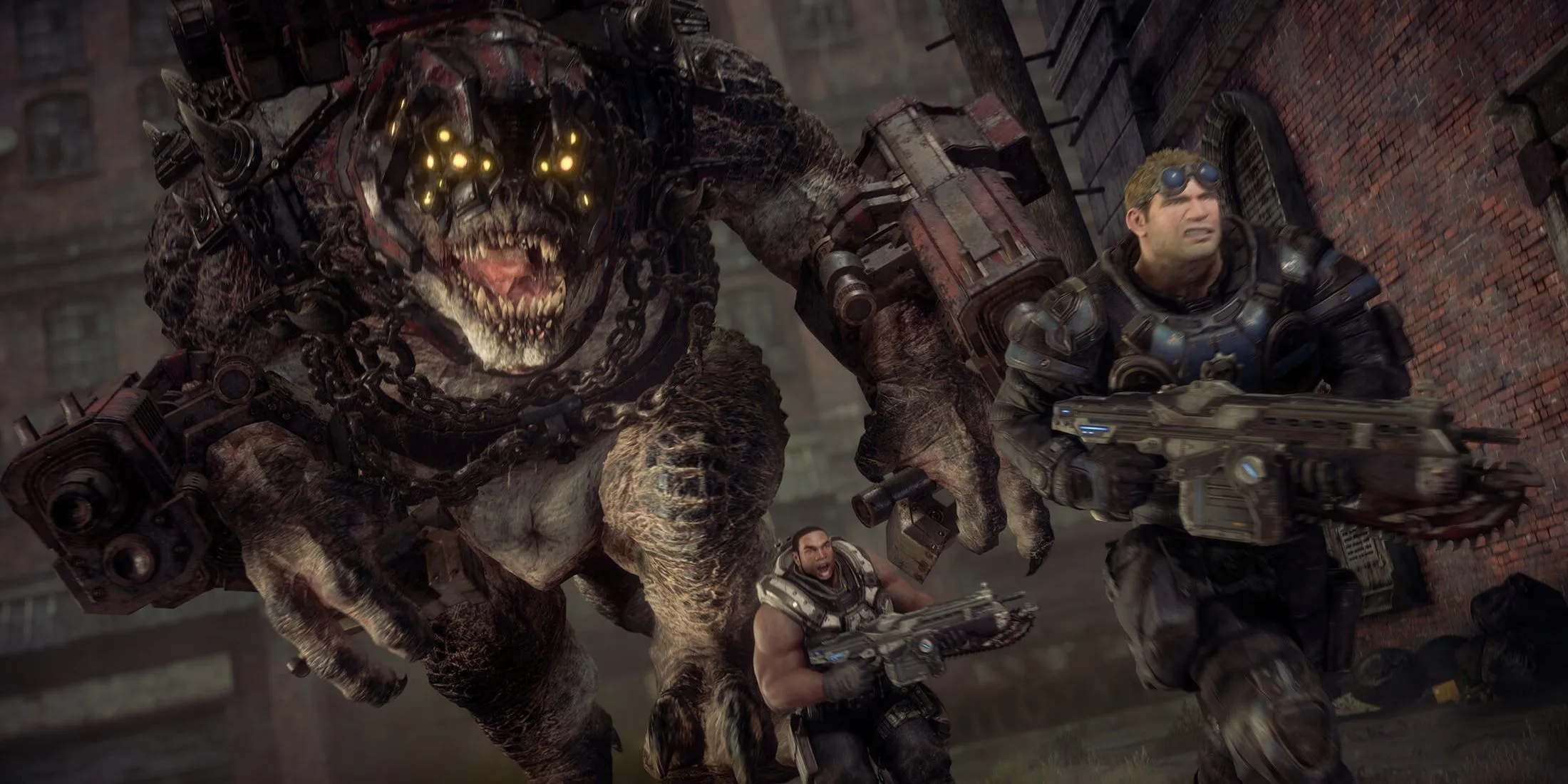 Hình ảnh quảng cáo Gears of War: Reloaded trên Steam, với cảnh chiến đấu trong môi trường hoang tàn.