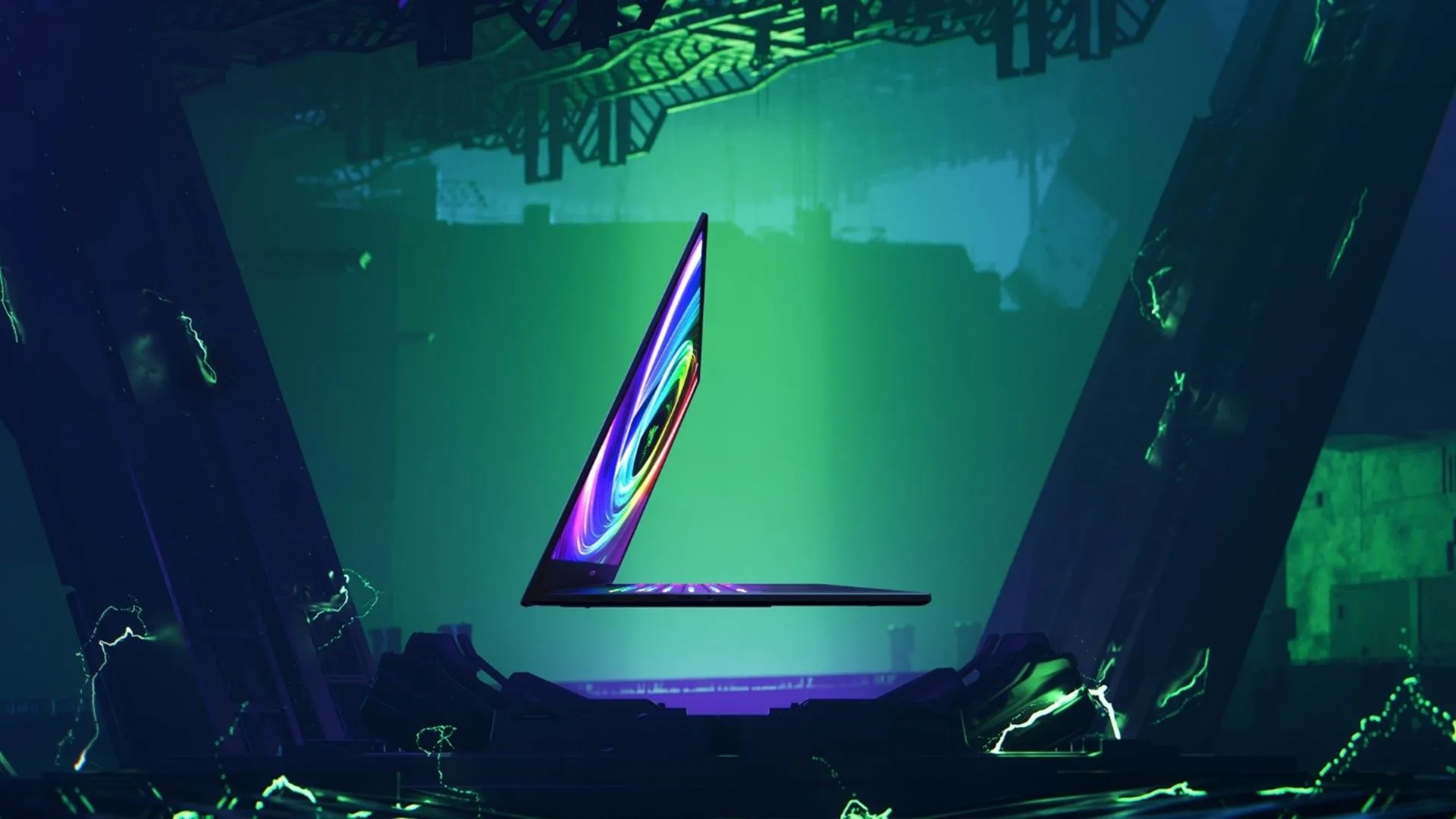 Hình ảnh Razer Blade 14 nhìn từ cạnh, minh họa thiết kế laptop gaming siêu mỏng của Razer.