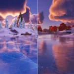 Hình ảnh so sánh đồ họa Fortnite trước và sau khi tích hợp công nghệ Lumen của Unreal Engine 5, cho thấy sự cải thiện về chiếu sáng động.