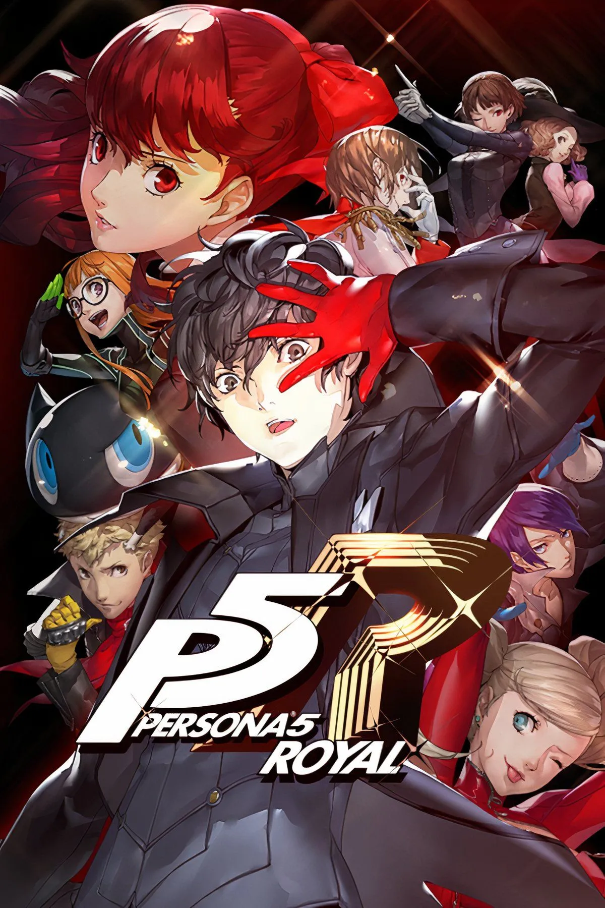 Hình ảnh tập hợp các nhân vật với phong cách anime đặc trưng từ game JRPG Persona 5 Royal.