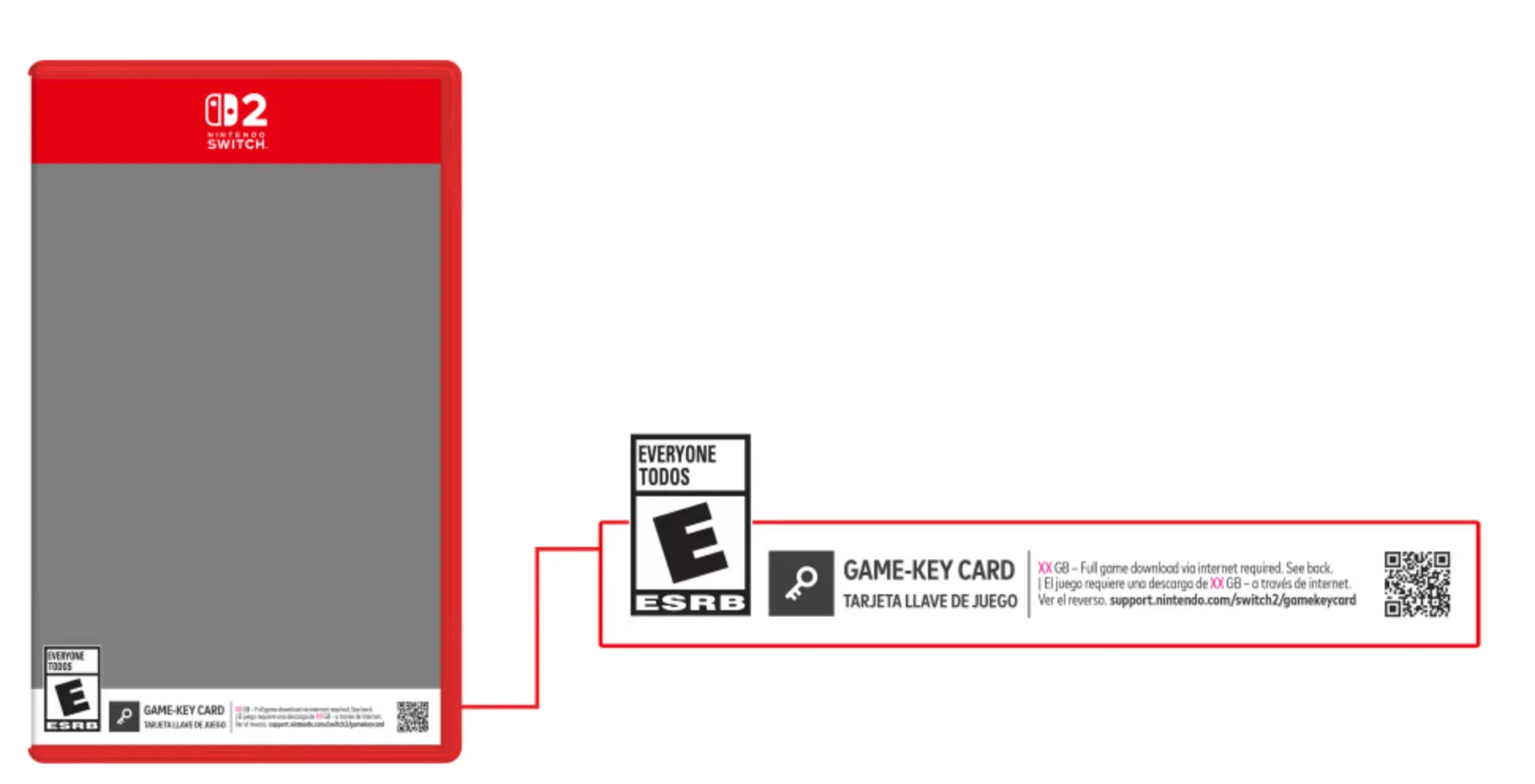Hộp game Nintendo Switch 2 với banner "Game-Key Card" và hình ảnh minh họa thẻ vật lý.
