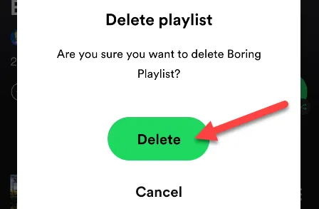 Hộp thoại xác nhận hành động xóa playlist vĩnh viễn trên Spotify.