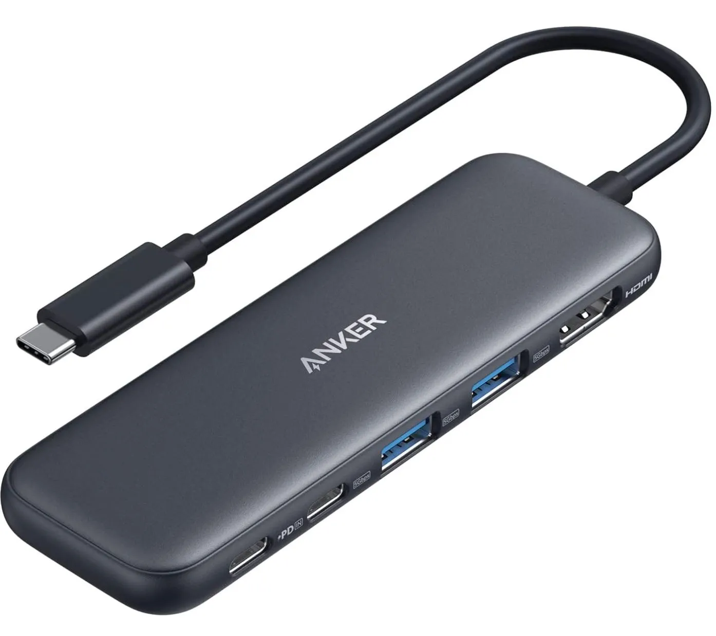 Hub USB-C Anker 332 5-trong-1 màu xám với các cổng kết nối