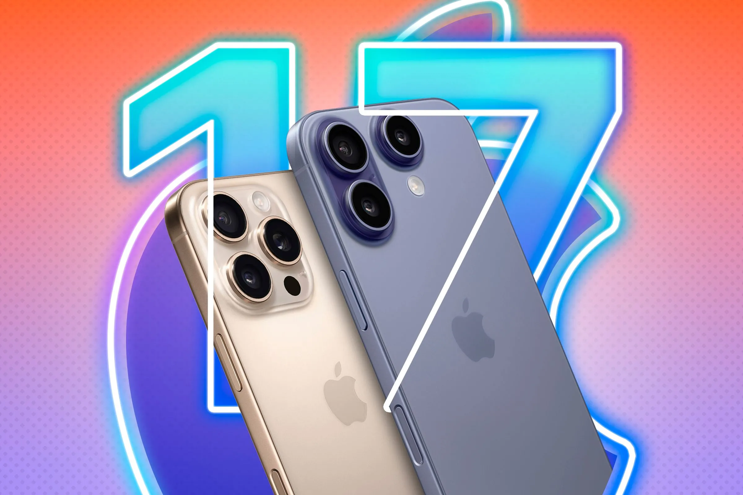 iPhone 16 Pro và một thiết kế iPhone ý tưởng bên cạnh, với logo Apple và số 17 ở hậu cảnh.
