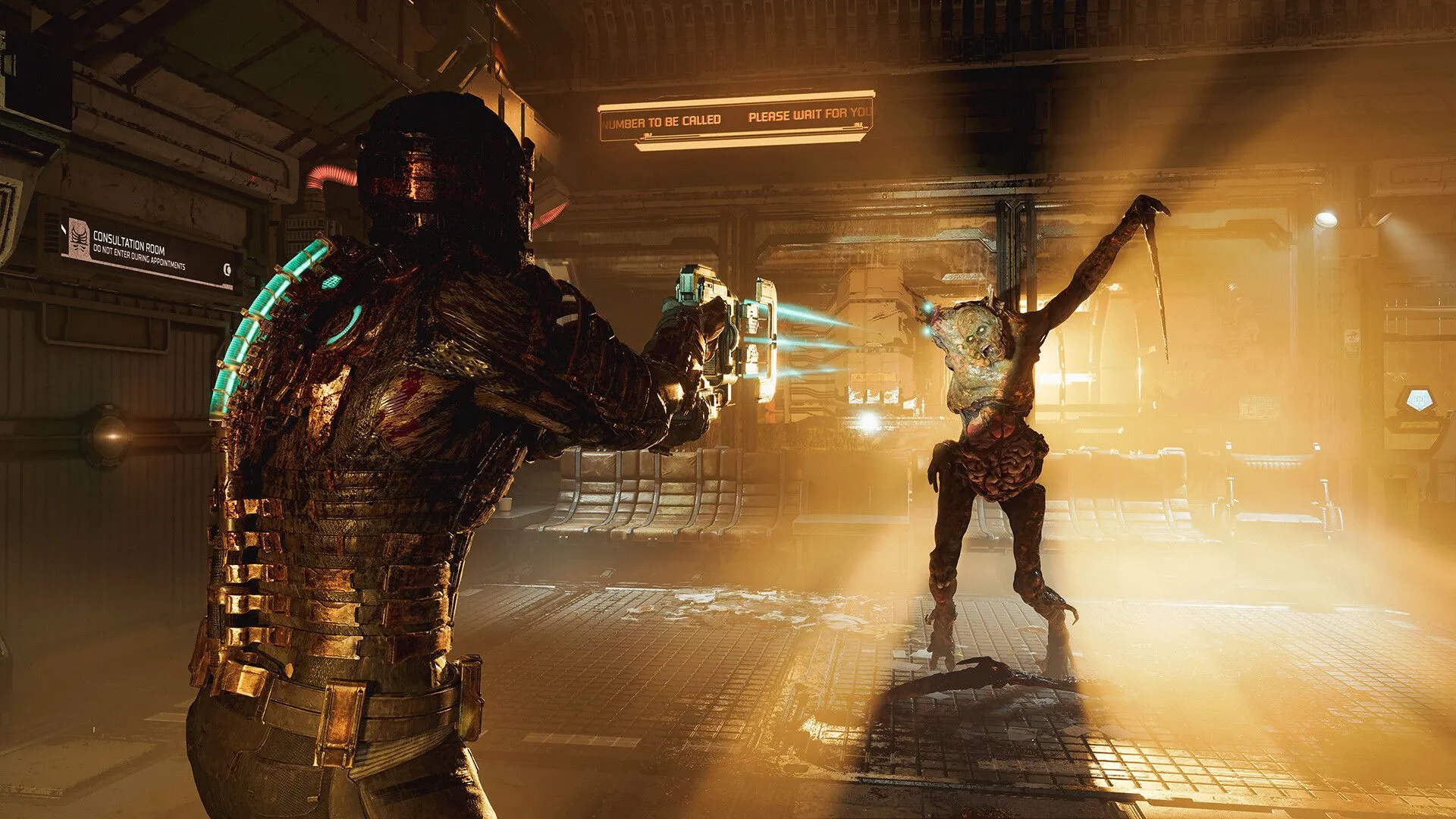 Issac Clarke chiến đấu với Necromorph trong Dead Space (2023), bản remake thành công của trò chơi kinh dị không gian.