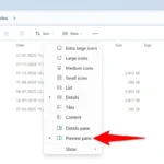 Kích hoạt tính năng Preview Pane trong File Explorer Windows 11 từ menu View.