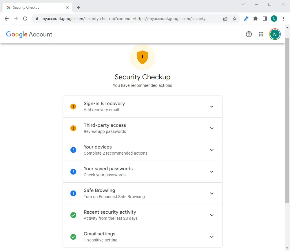 Kiểm tra tùy chọn bảo mật tài khoản Google của bạn.