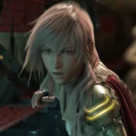 Lightning trong Final Fantasy XIII ở tư thế chiến đấu, minh họa một game nhập vai gây tranh cãi về lối chơi tuyến tính và cốt truyện phức tạp.