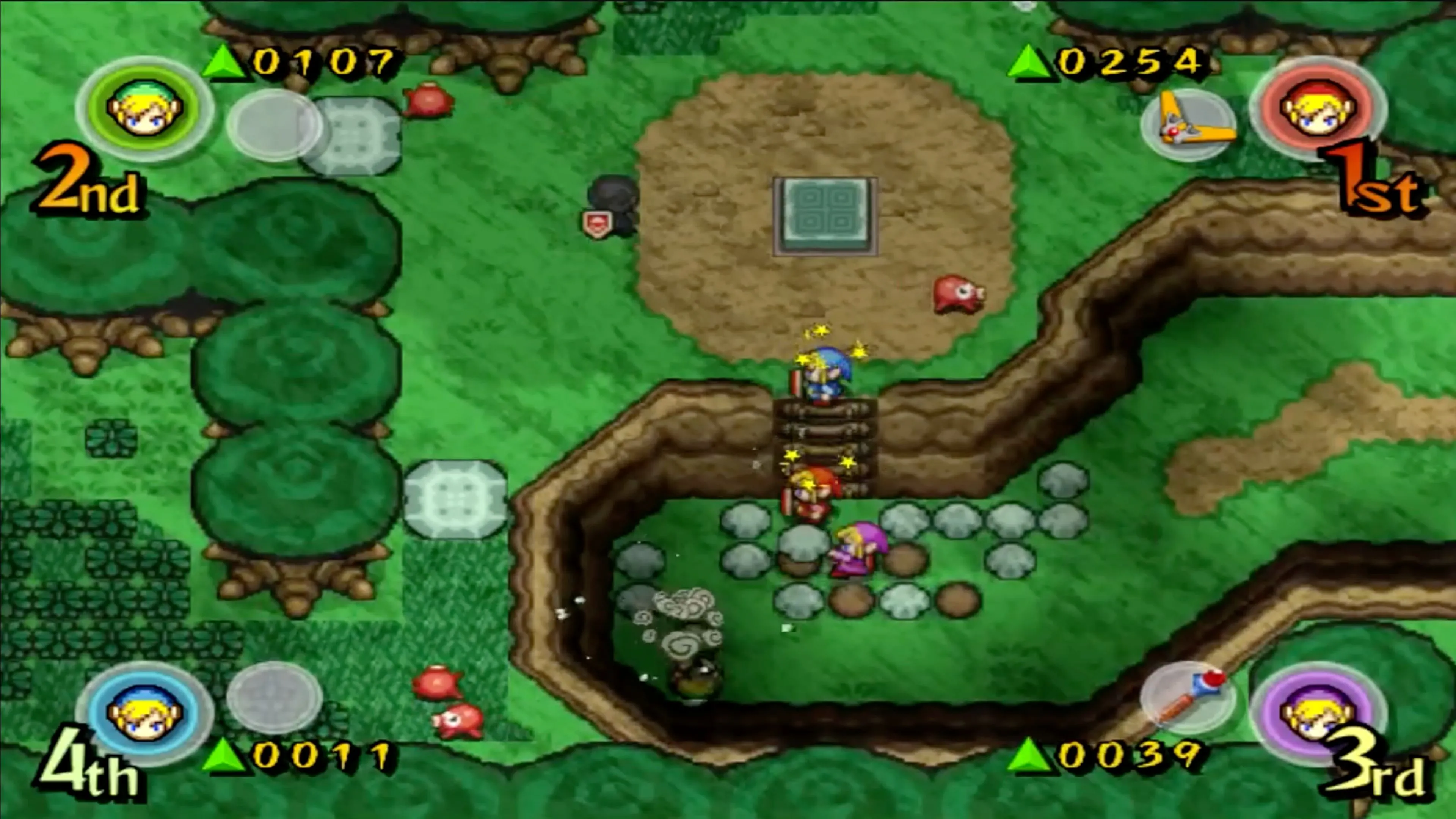 Link giải đố trong môi trường game The Legend of Zelda: Four Swords Adventures.