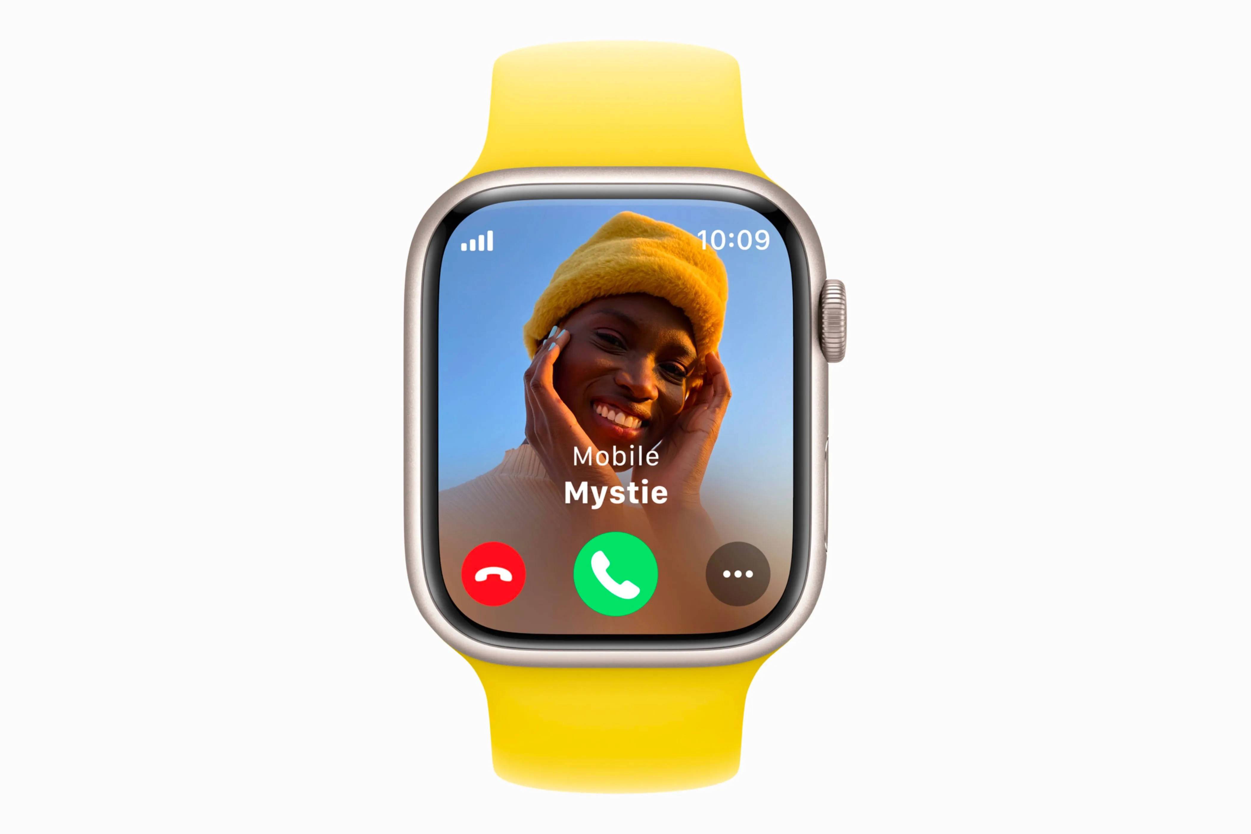 Màn hình Apple Watch hiển thị cuộc gọi đến, minh họa khả năng tương tác rảnh tay với tính năng Wrist Flick.
