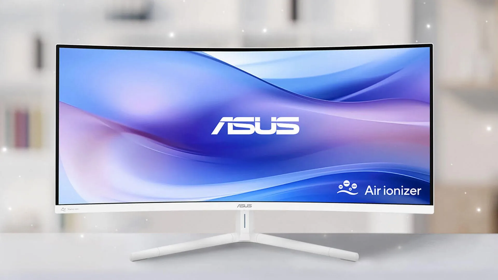 Màn hình ASUS tích hợp ion hóa nhìn từ phía trước, cho thấy thiết kế tổng thể.