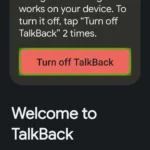 Màn hình chào mừng TalkBack hiển thị giao diện hướng dẫn người dùng mới trên Android