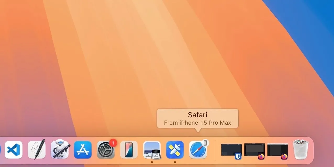 Màn hình hiển thị gợi ý Handoff trong Safari trên máy Mac, biểu tượng chuyển đổi tác vụ liền mạch.