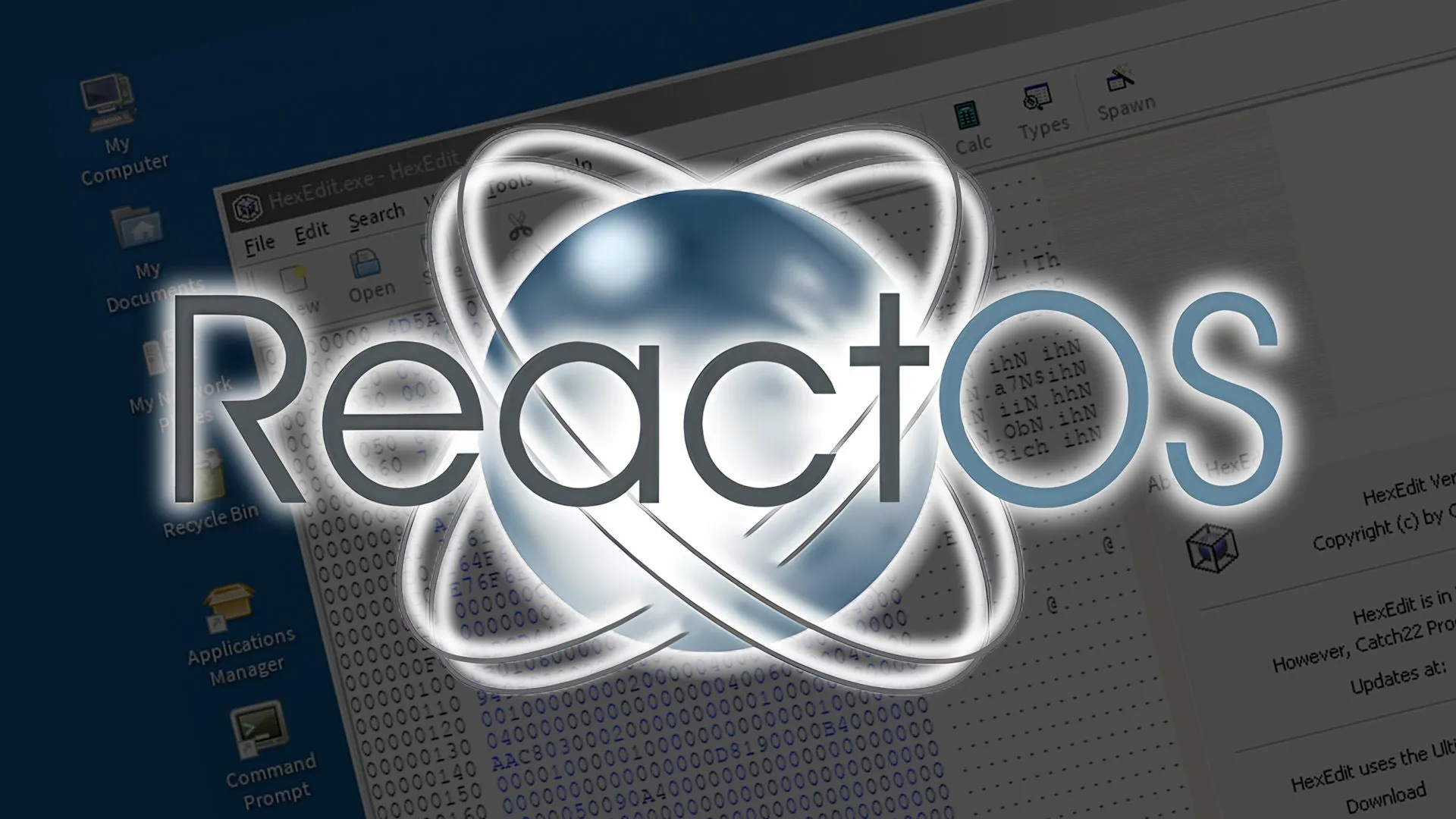 Màn hình ReactOS hiển thị môi trường desktop của hệ điều hành mã nguồn mở.