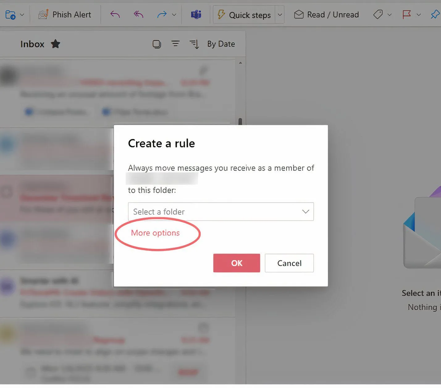 Màn hình tạo quy tắc trong Outlook với các tùy chọn ban đầu