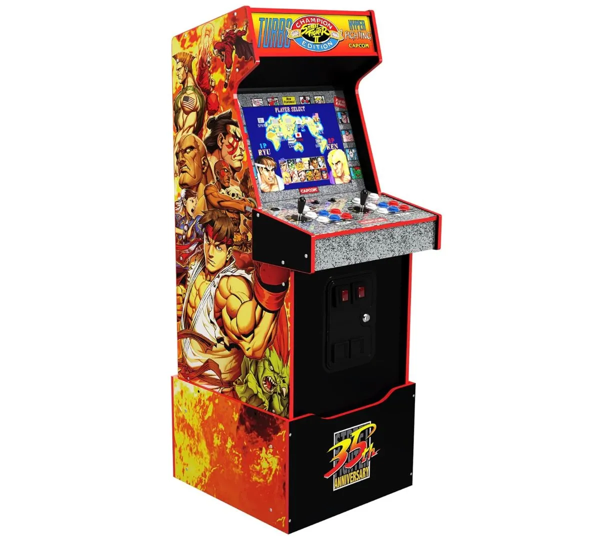 Máy chơi game thùng Arcade1Up Capcom Street Fighter II, có thể tích hợp laptop cũ để tạo trải nghiệm chơi game retro độc đáo.