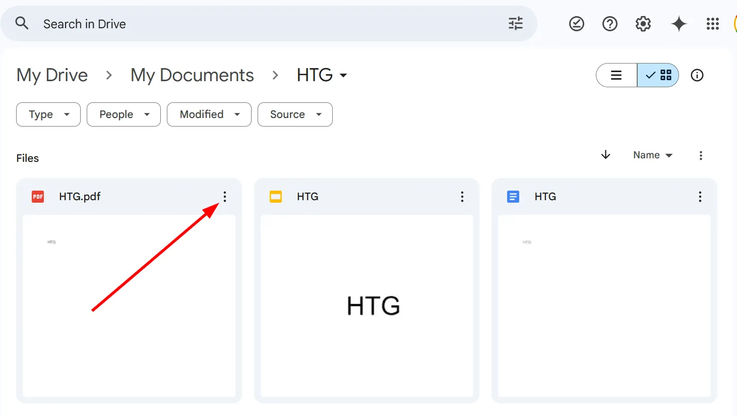 Menu ba chấm trên file đã chọn trong Google Drive