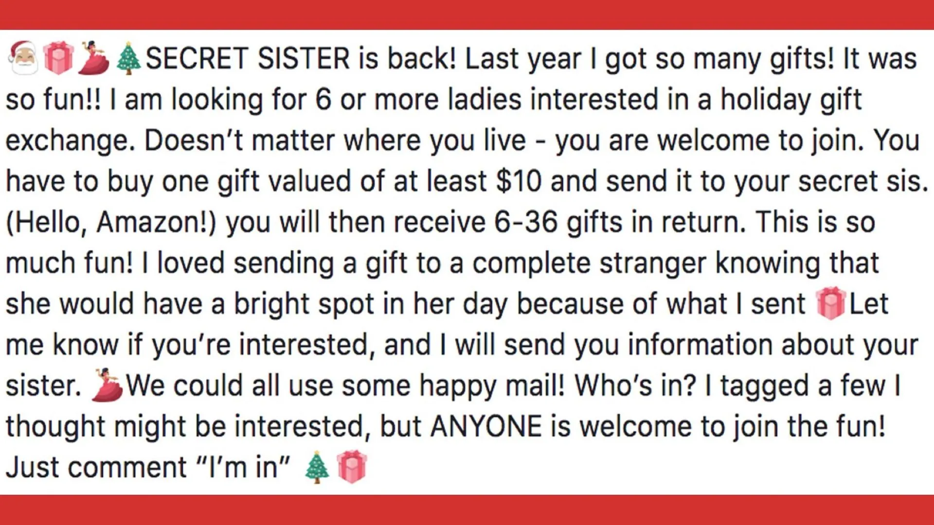 Minh họa tin nhắn lừa đảo Secret Sister trên Facebook