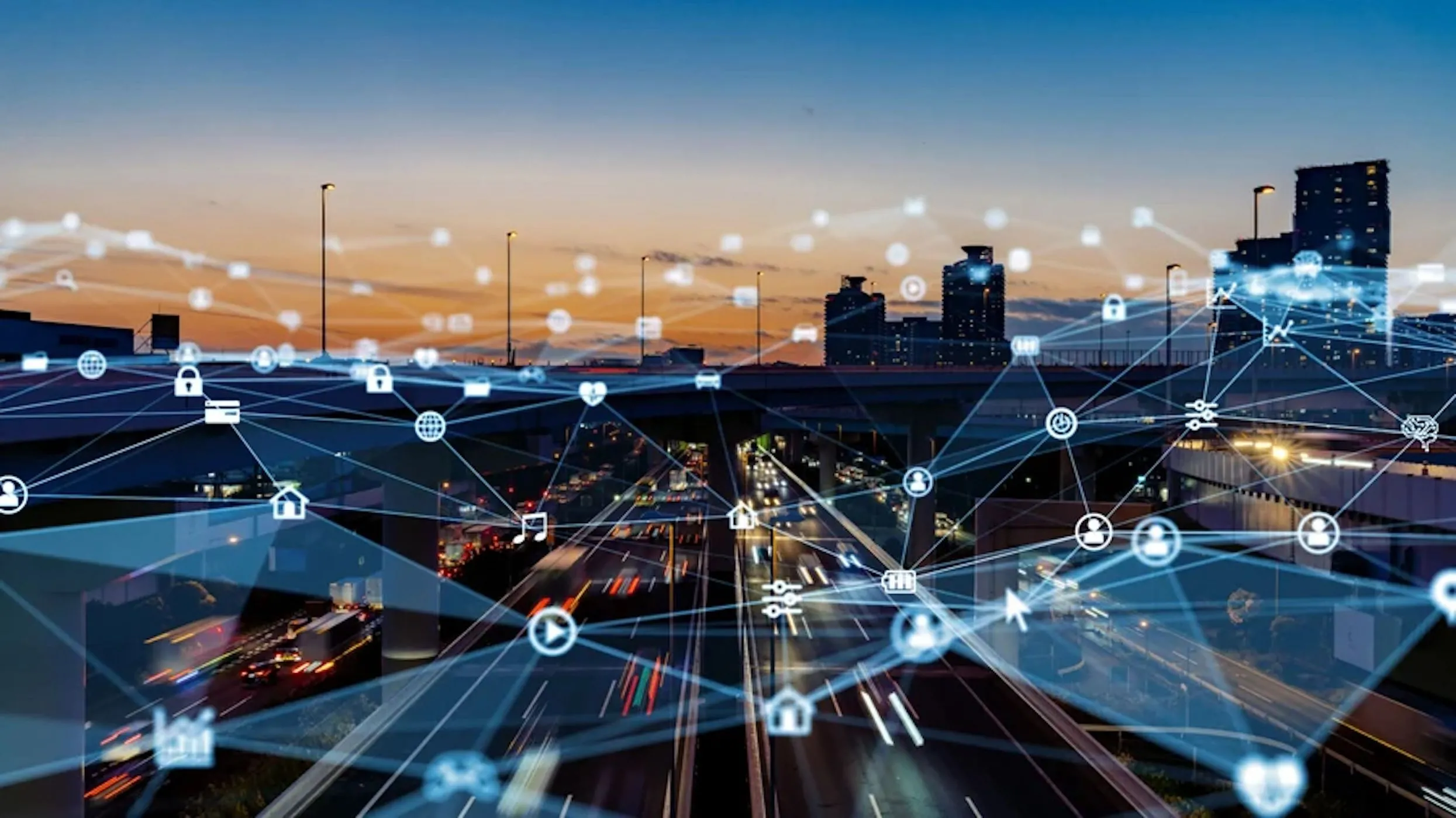 Mô phỏng mạng 5G phủ sóng khắp thành phố, thể hiện khả năng kết nối tốc độ cao và độ trễ thấp