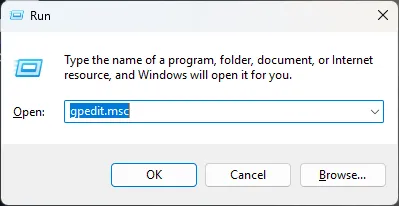 Mở trình chỉnh sửa Local Group Policy Editor trên Windows 11 từ hộp thoại Run