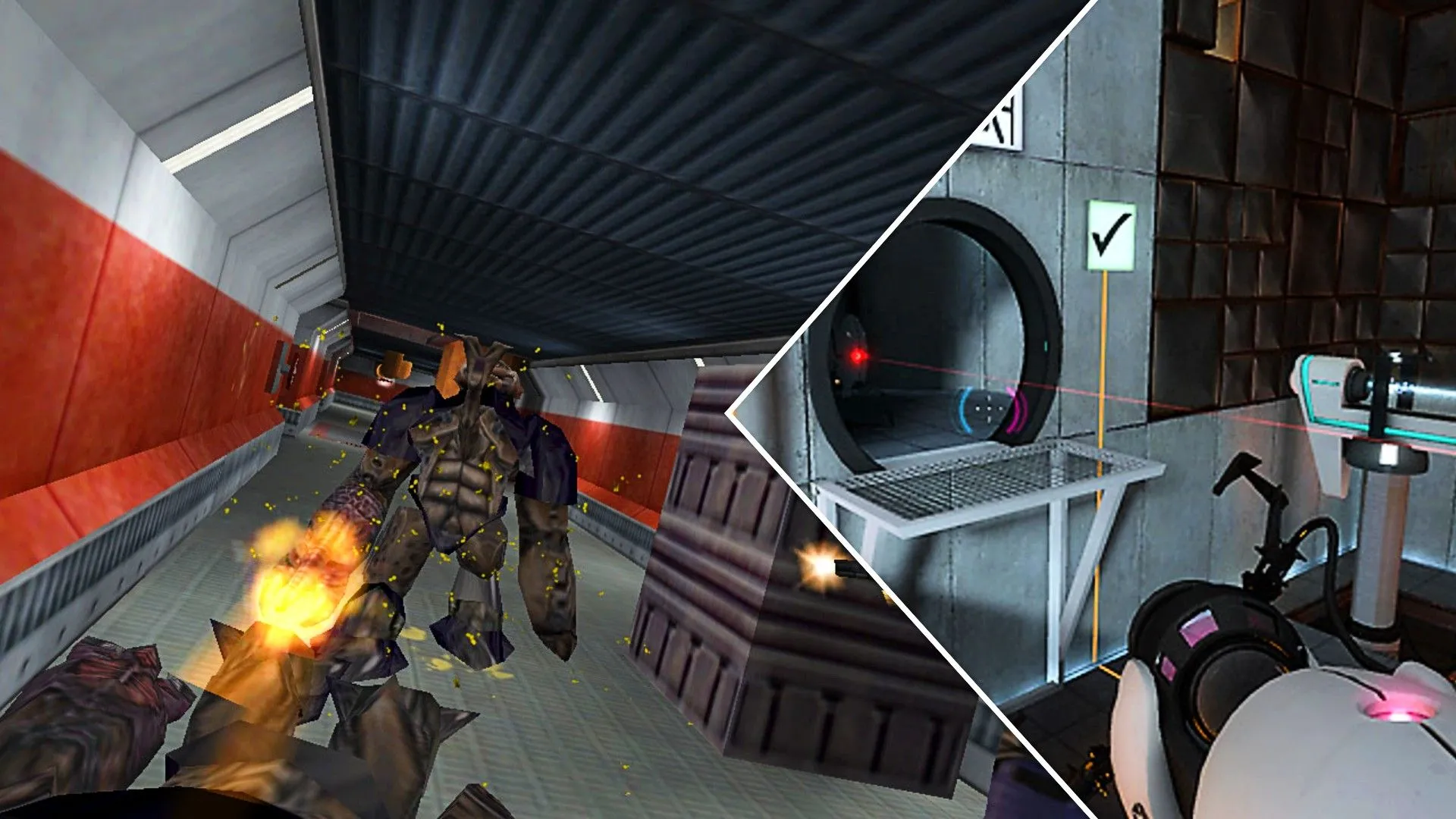 Mối liên hệ giữa Half-Life và Portal: Quái vật Half-Life tấn công người chơi và người chơi giải đố trong Portal.