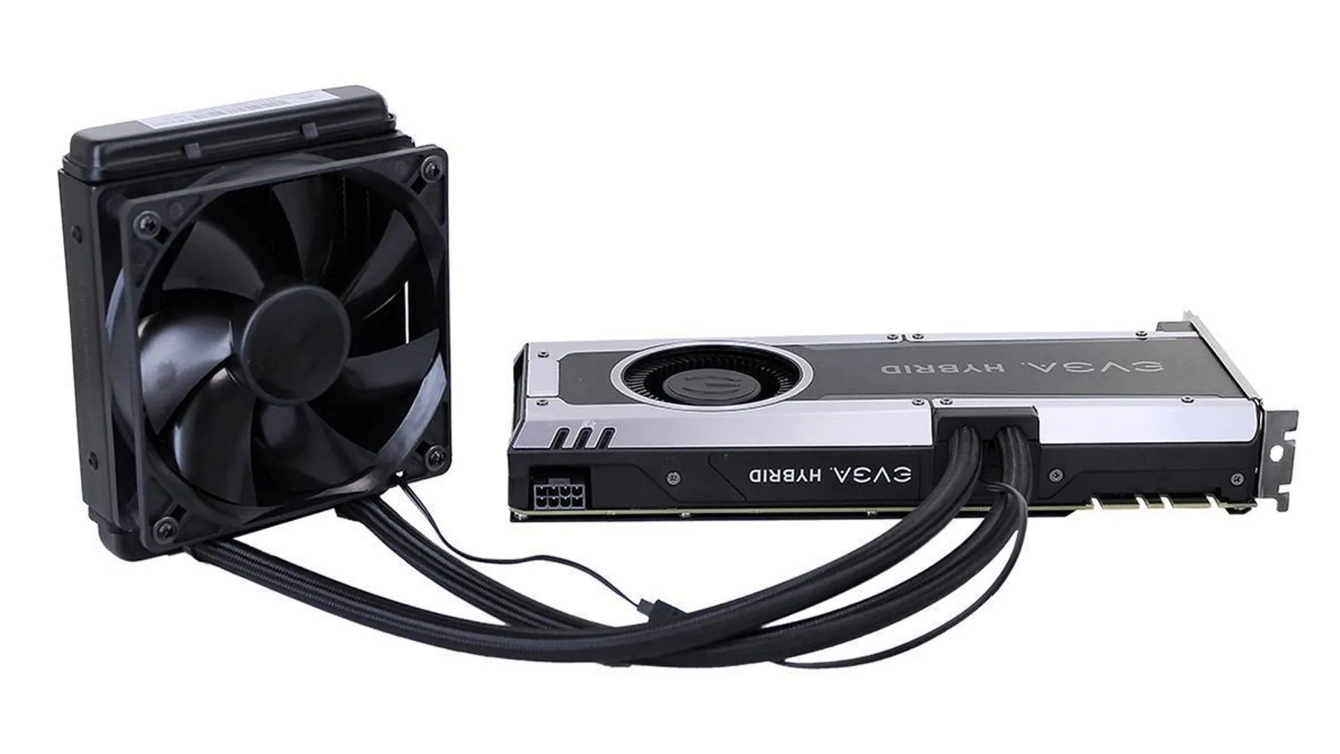 Một chiếc card đồ họa EVGA trên nền trắng, thể hiện thiết kế và logo đặc trưng của hãng