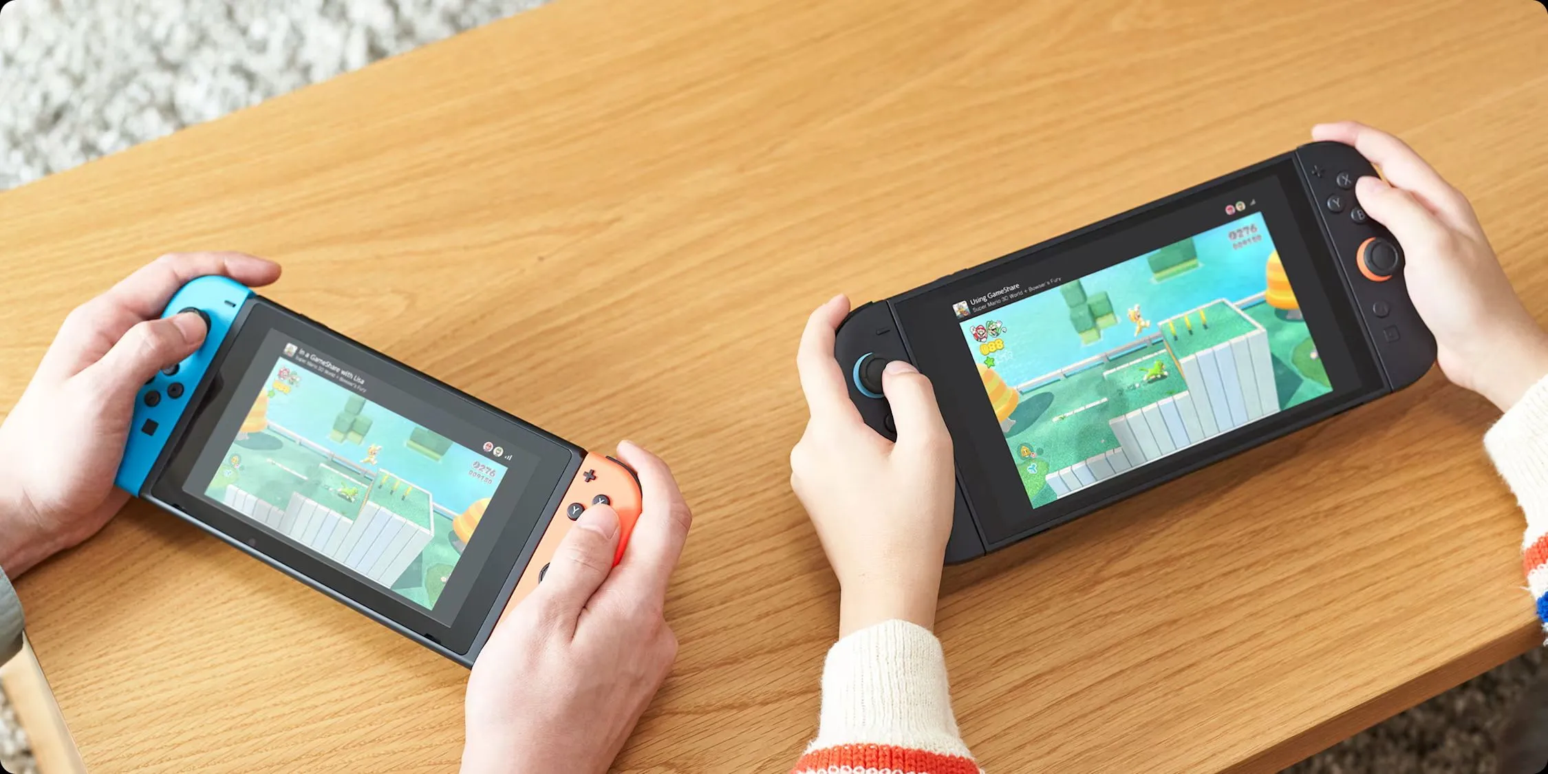 Một chiếc Switch 2 đang sử dụng GameShare với một chiếc Switch 1