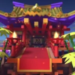 Một ngôi chùa đặc trưng trong đường đua Ninja Hideaway của Mario Kart Tour, thể hiện kiến trúc Nhật Bản độc đáo.