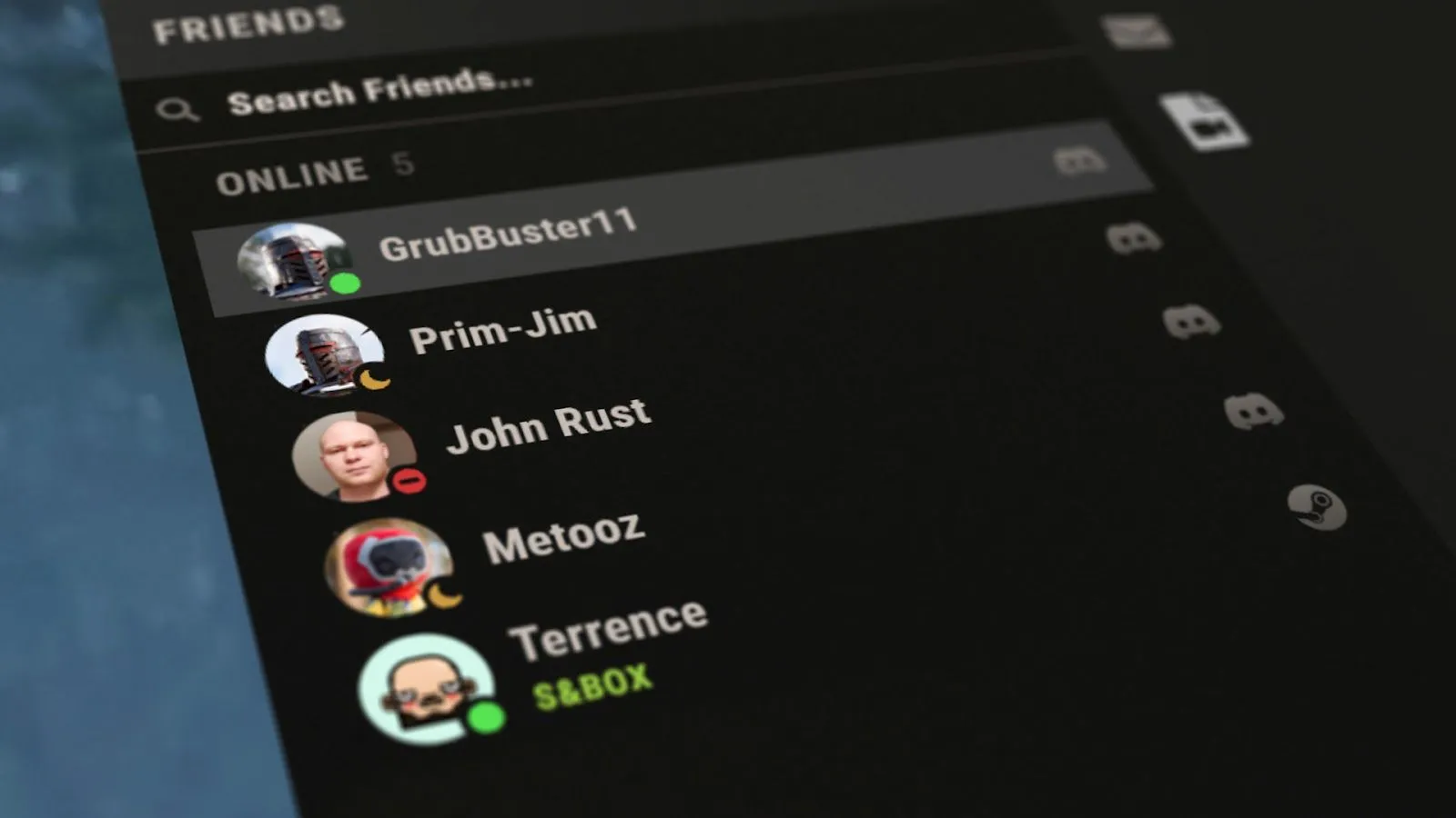 Một người dùng đang cuộn qua danh sách bạn bè trên Discord SDK.