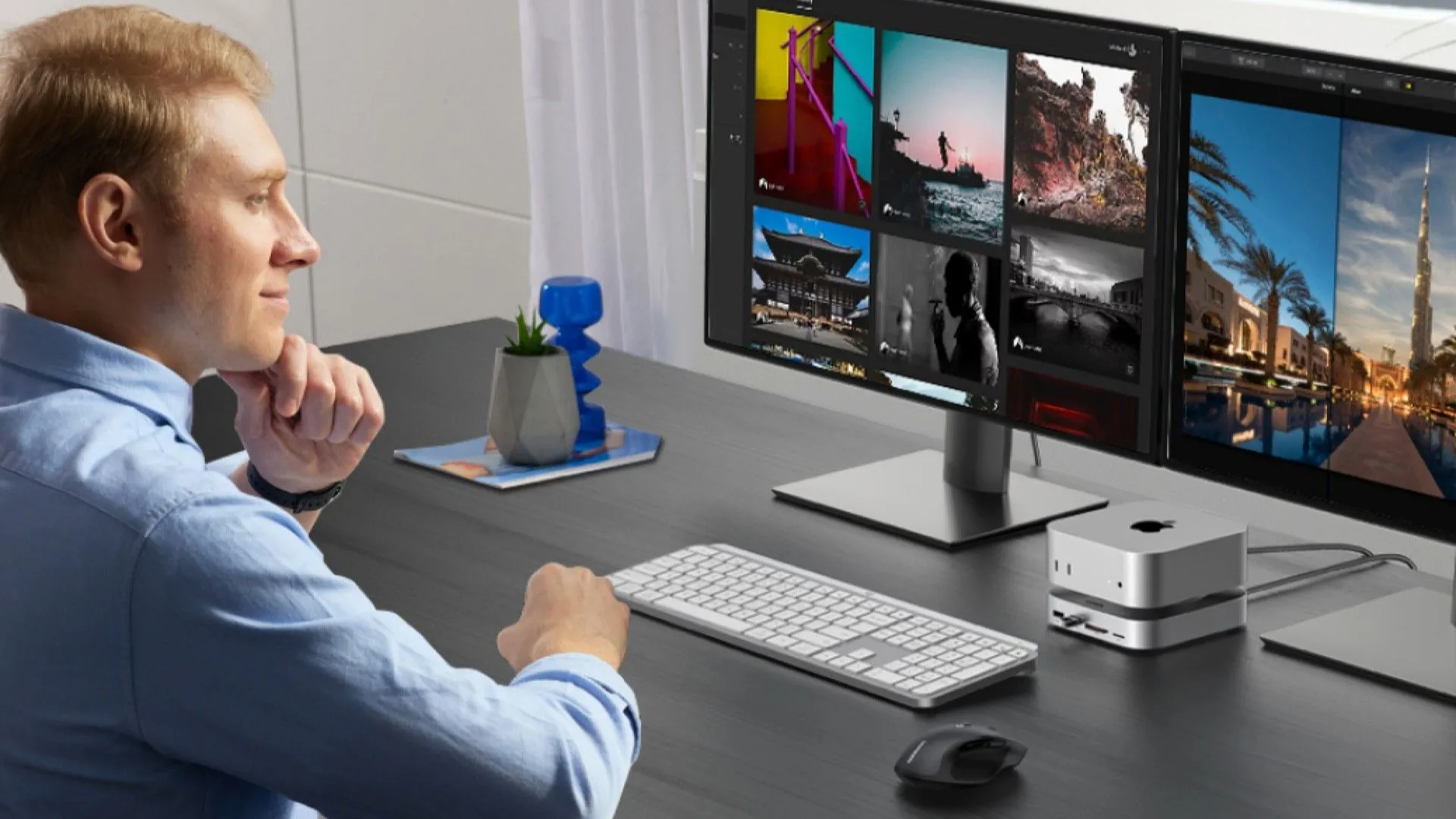 Một người dùng đang thao tác với Apple M4 Mac Mini được kết nối với Dock UGREEN M4 Mac Mini, làm nổi bật sự tiện lợi của giải pháp tất cả trong một.