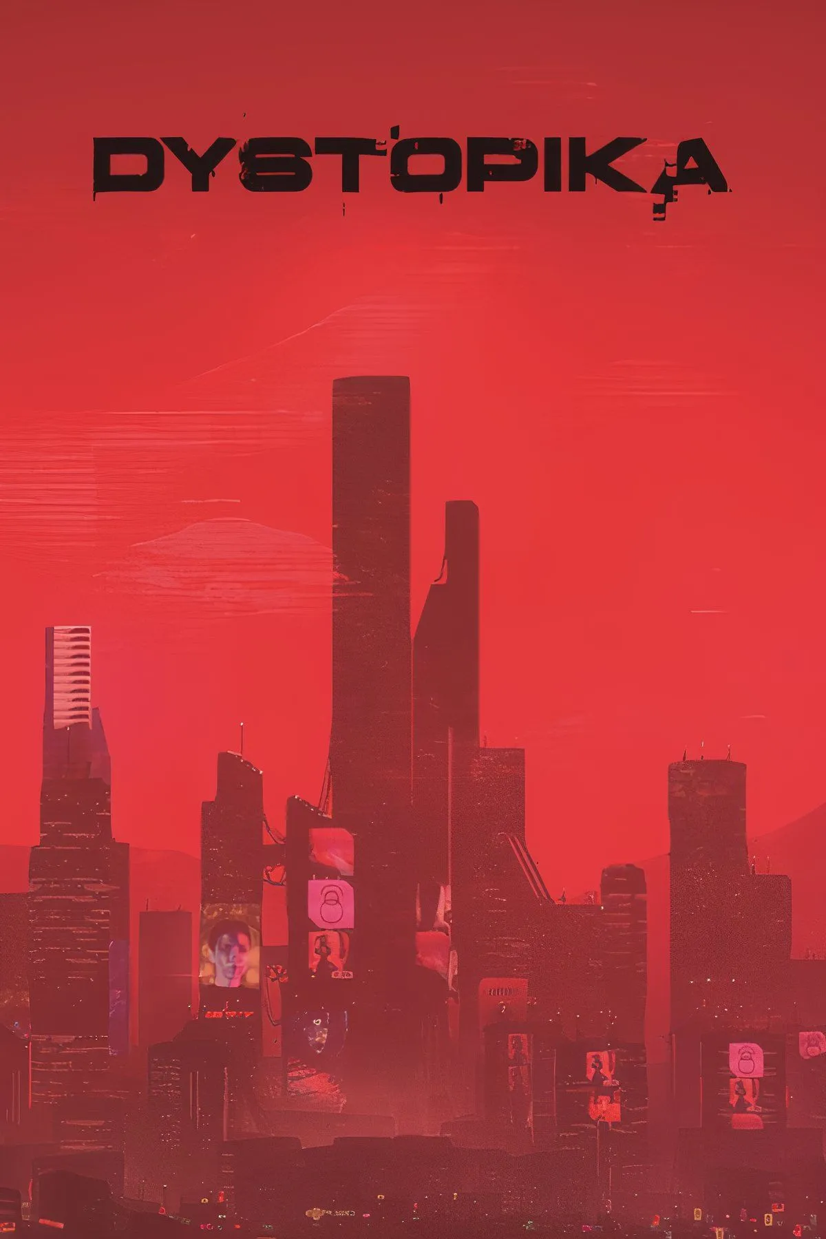 Một thành phố cyberpunk với những tòa nhà chọc trời và ánh đèn neon rực rỡ được xây dựng trong Dystopika.