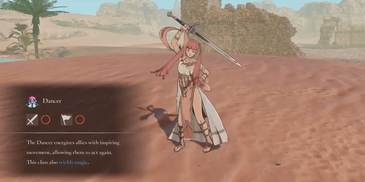 Nhân vật Dancer trong Fire Emblem: Three Houses, minh họa một trong những lớp nhân vật đặc biệt trong game.