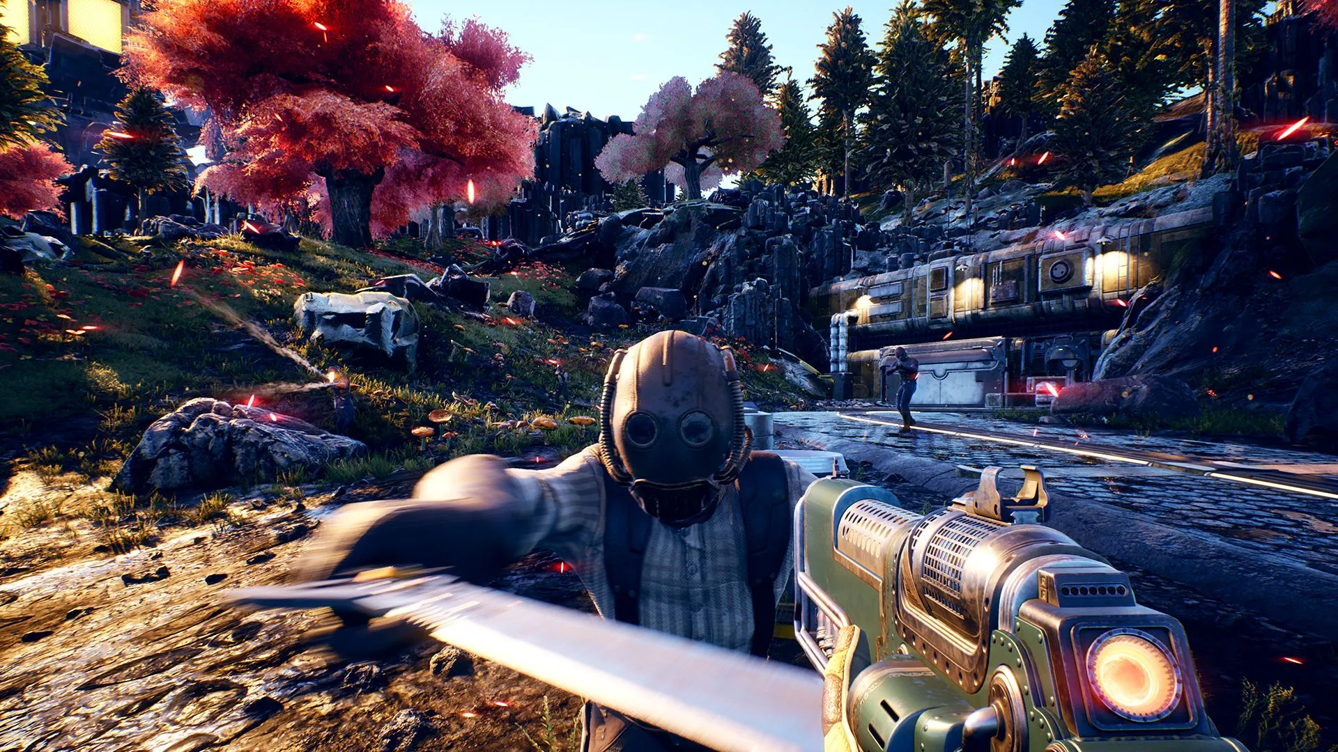 Nhân vật đồng hành cùng người chơi trong The Outer Worlds, nhấn mạnh yếu tố RPG cổ điển.