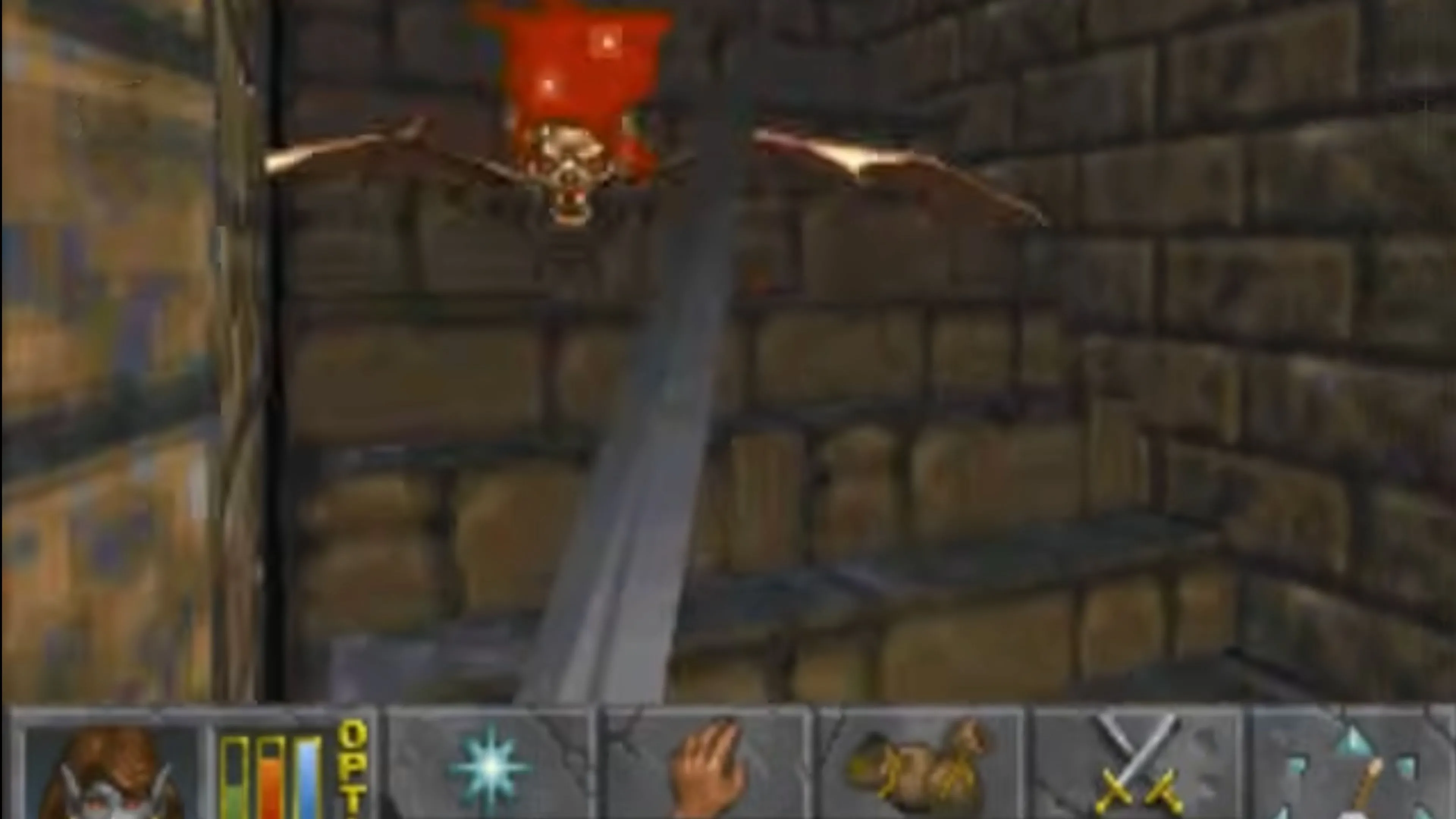 Nhân vật người chơi đang chiến đấu trong The Elder Scrolls II: Daggerfall.